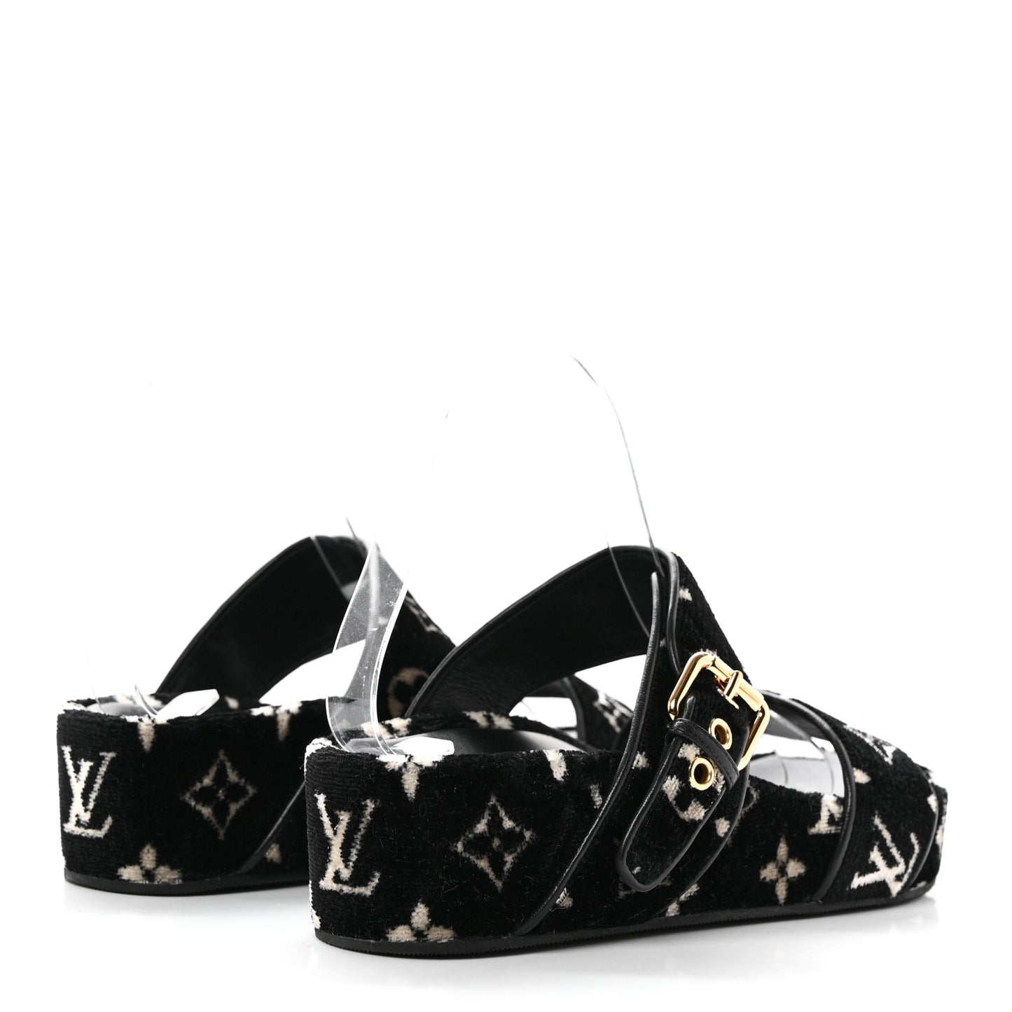 Velvet Monogram Jumbo Flatform Mule Sandals 36.5 Black White