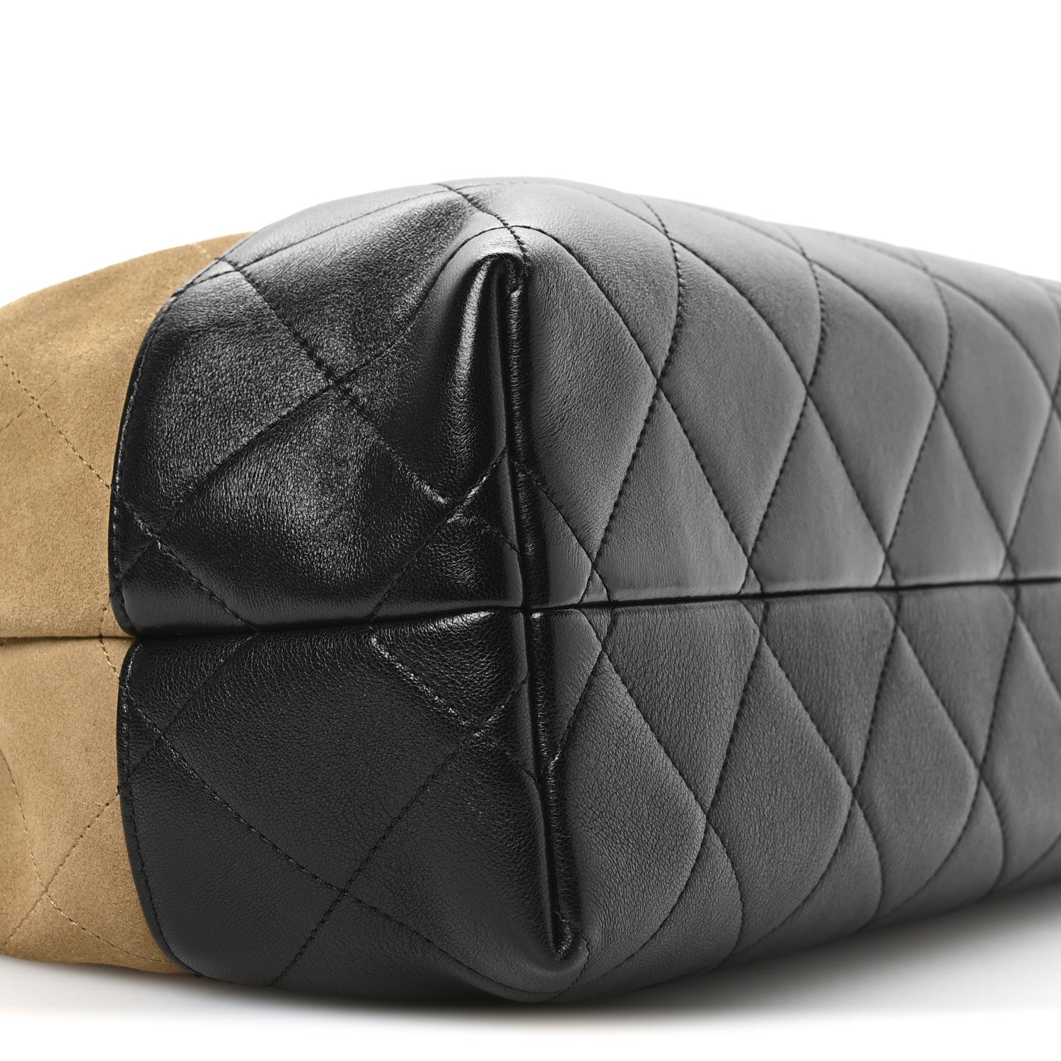 Chanel Suede Calfskin Shiny Lambskin Quilted Small Coco Base Shopping Bag Beige Black 9 of 11
