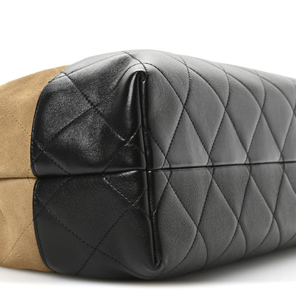 Chanel Suede Calfskin Shiny Lambskin Quilted Small Coco Base Shopping Bag Beige Black 9 of 11