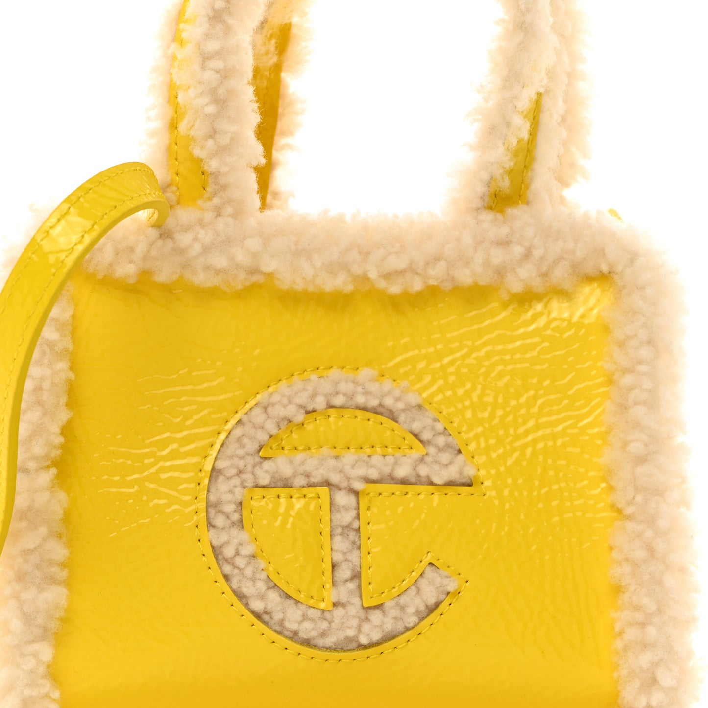X UGG Crinkle Patent Shearling Small Shopping Bag Taxi