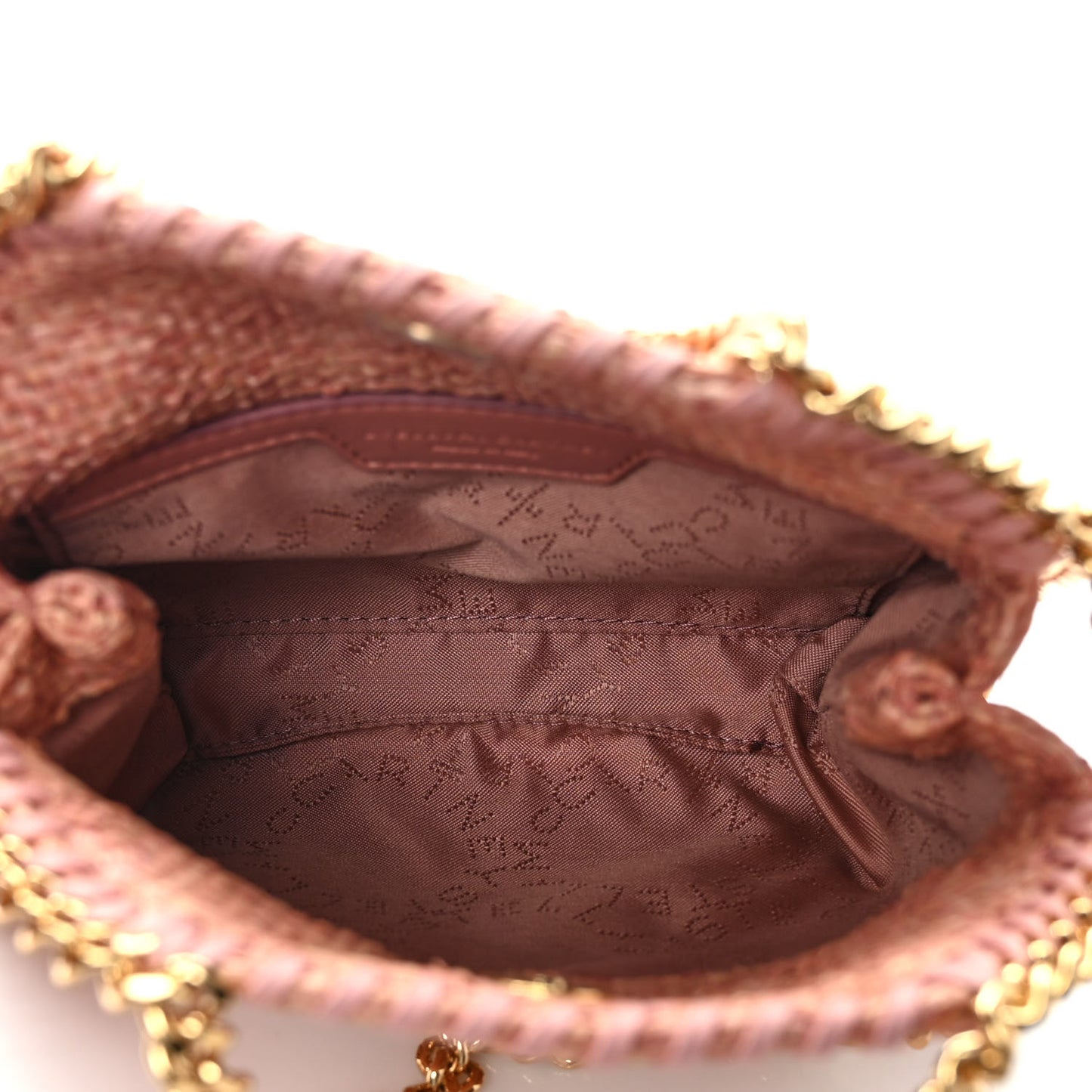 Metallic Woven Raffia Tiny Fold Over Falabella Pink Gold