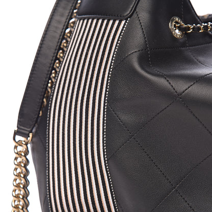 Chanel Calfskin Stitched Striped CC Drawstring Bag Black 10 of 11
