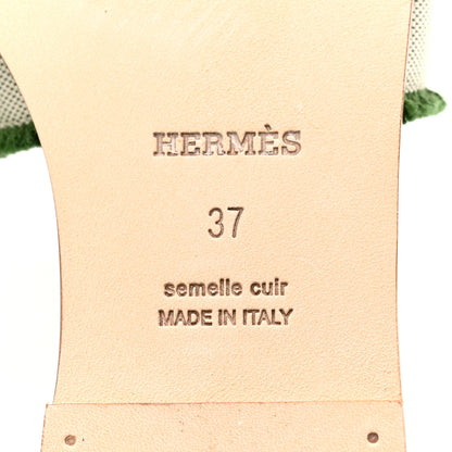 Hermes Calfskin Canvas Oran Fringe Sandals 37 Vert 8 of 11