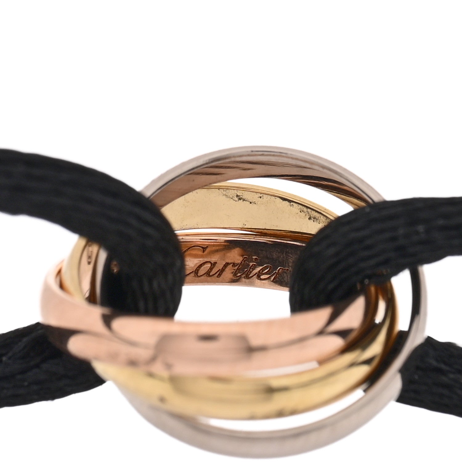 Cartier 18k Pink Yellow White Gold Trinity Adjustable Cord Bracelet Black 3 of 4