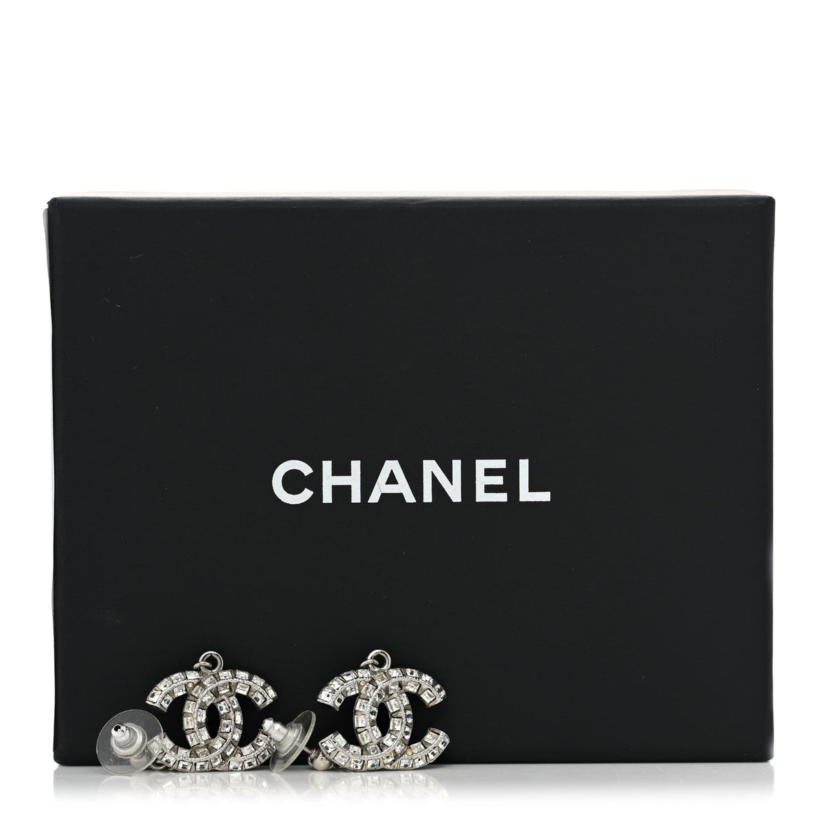 Baguette Crystal CC Drop Earrings Silver
