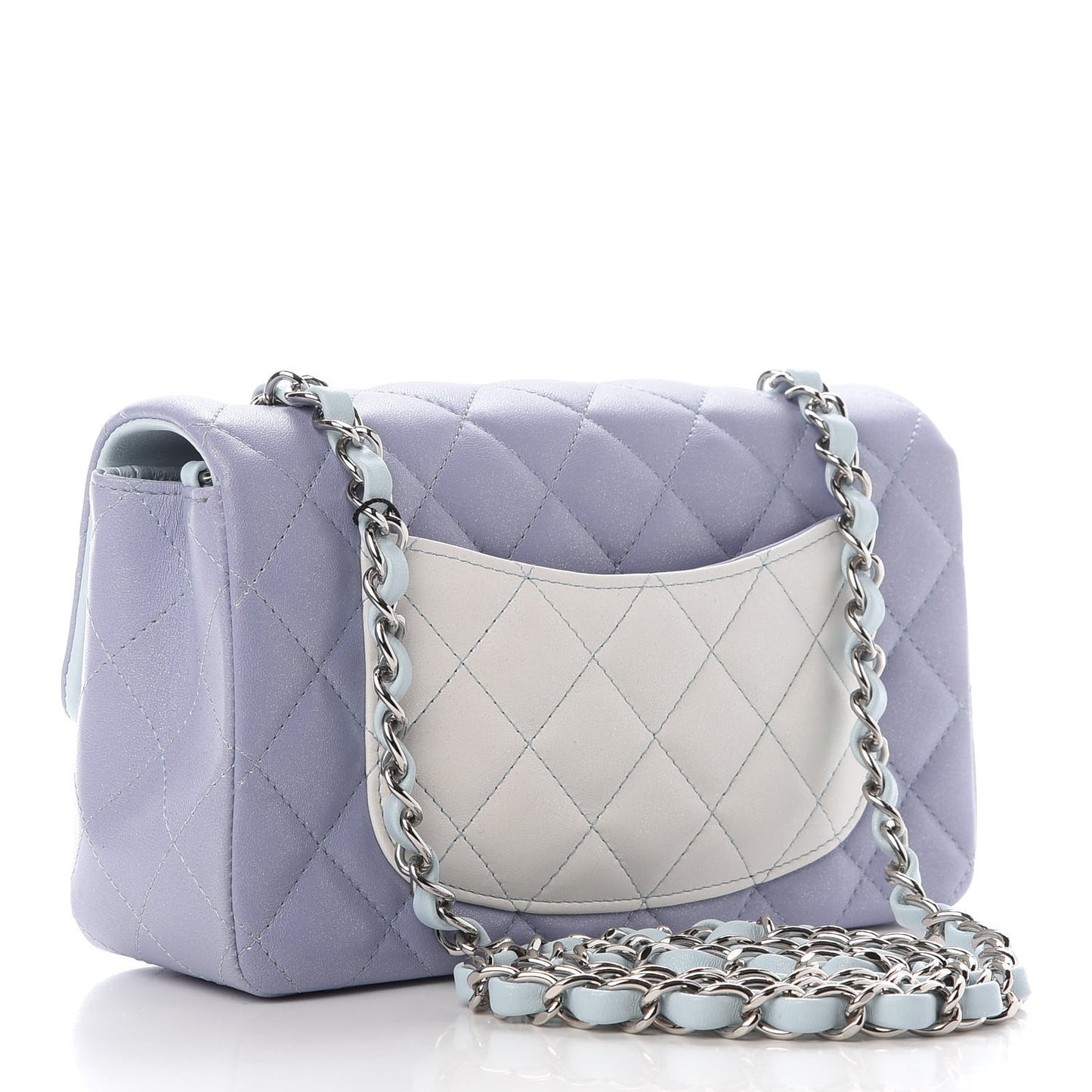 Perforated Lambskin Quilted Mini Rectangular Flap Light Blue Light Purple White