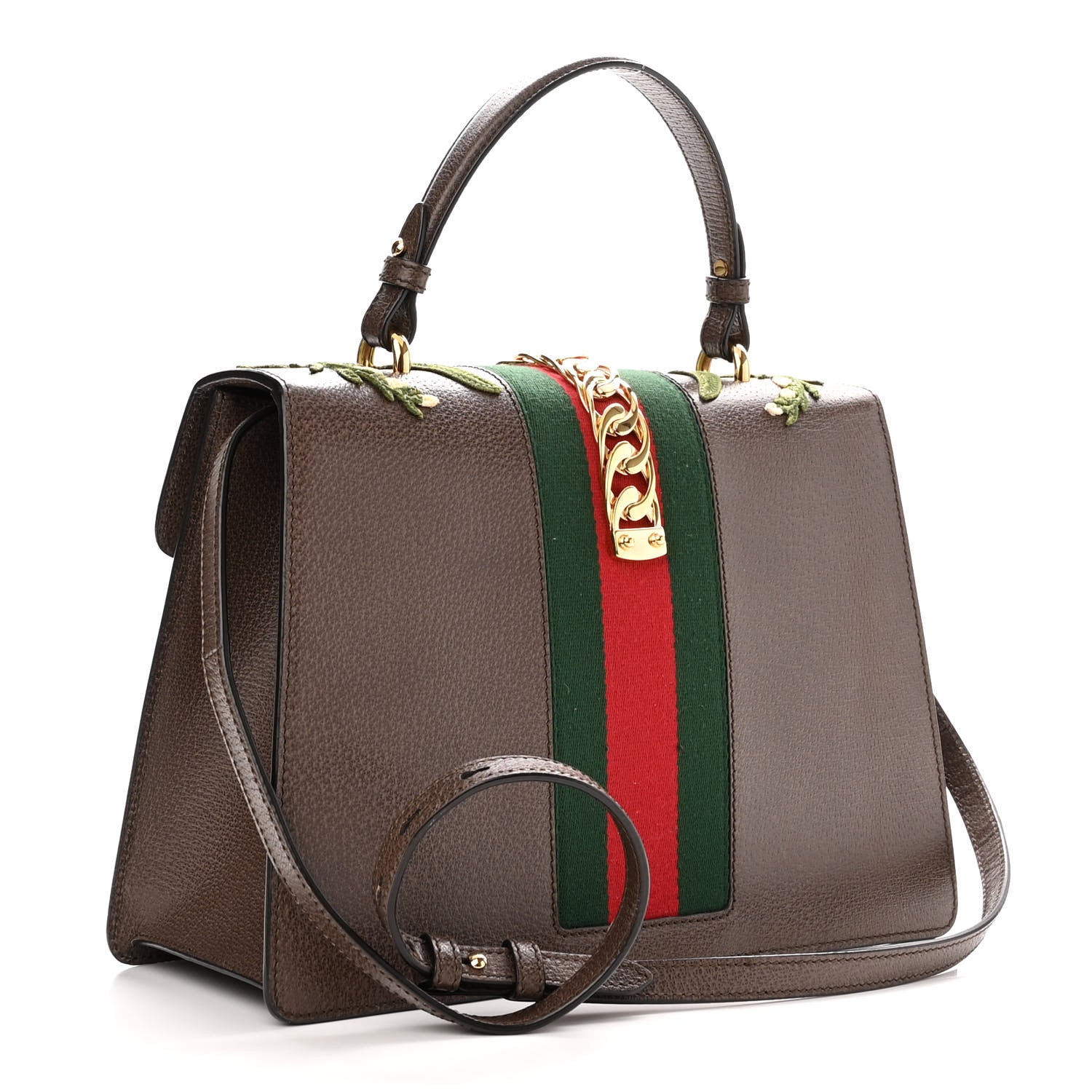 Gucci Calfskin Embroidered Medium Sylvie Top Handle Bag New Acero Multicolor 2 of 9