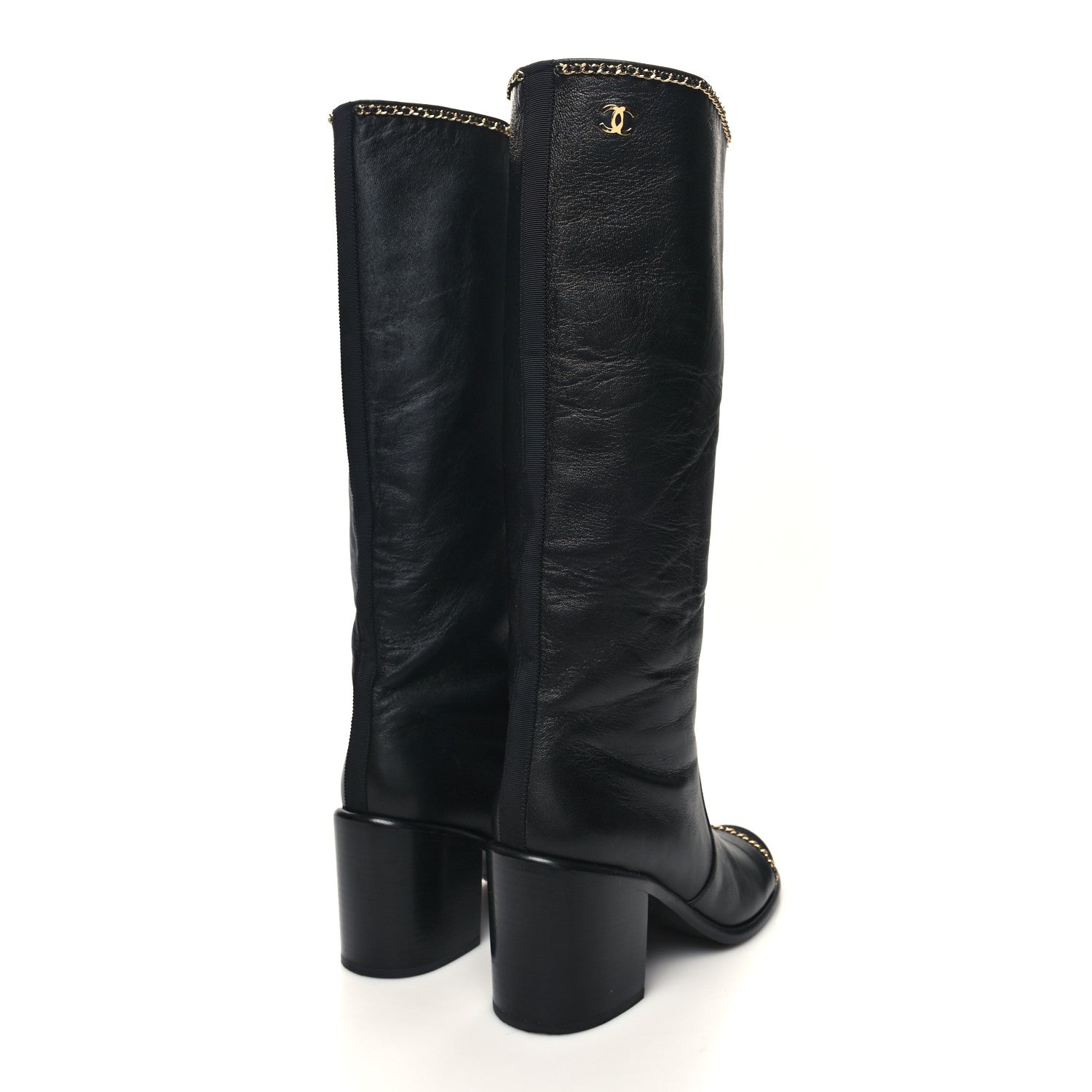 Chanel Lambskin Grosgrain Chain High Boots 39 39 Black 4 of 7