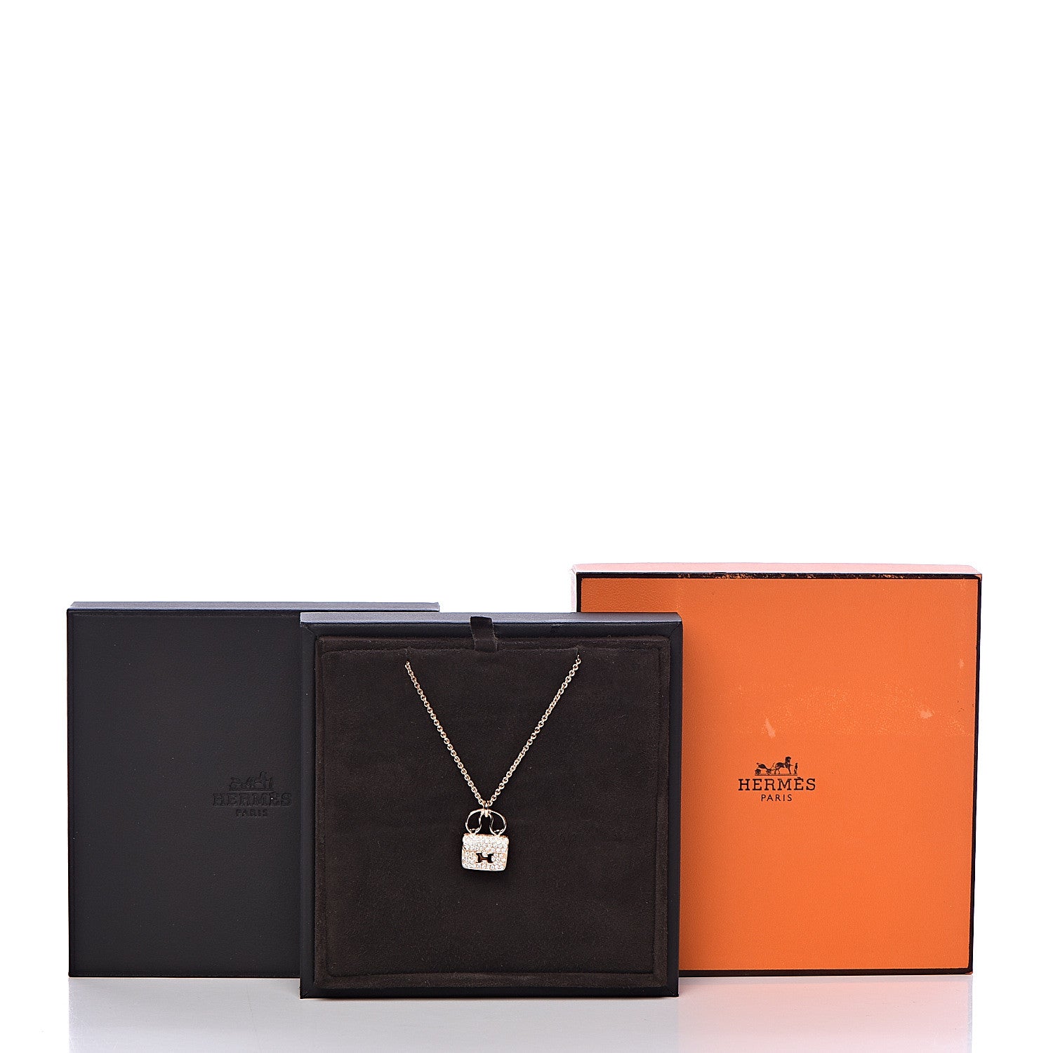 Hermes 18K Rose Gold Diamond Constance Amulette Pendant Necklace 7 of 7