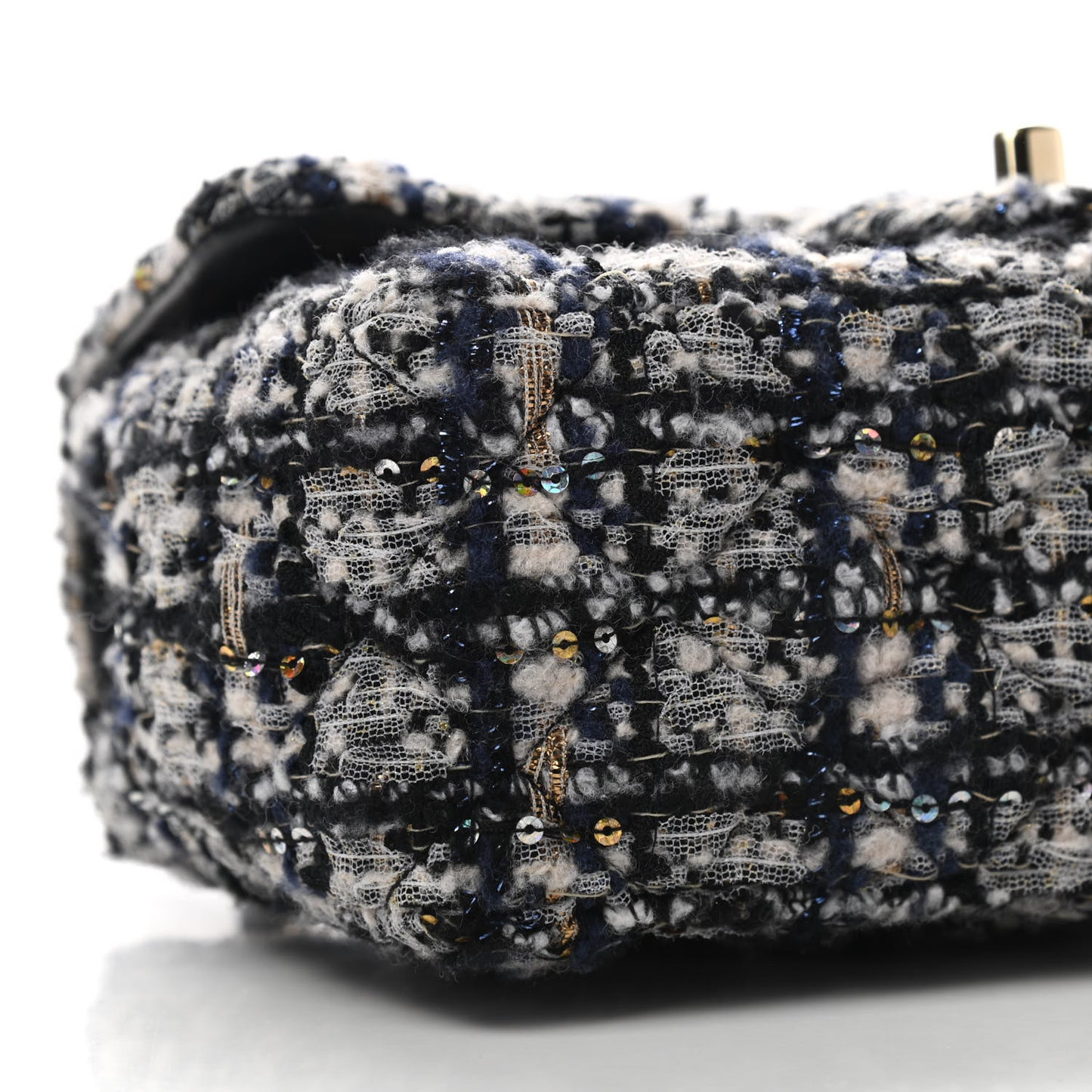 Glittered Tweed Quilted Mini Rectangular Flap Navy Blue