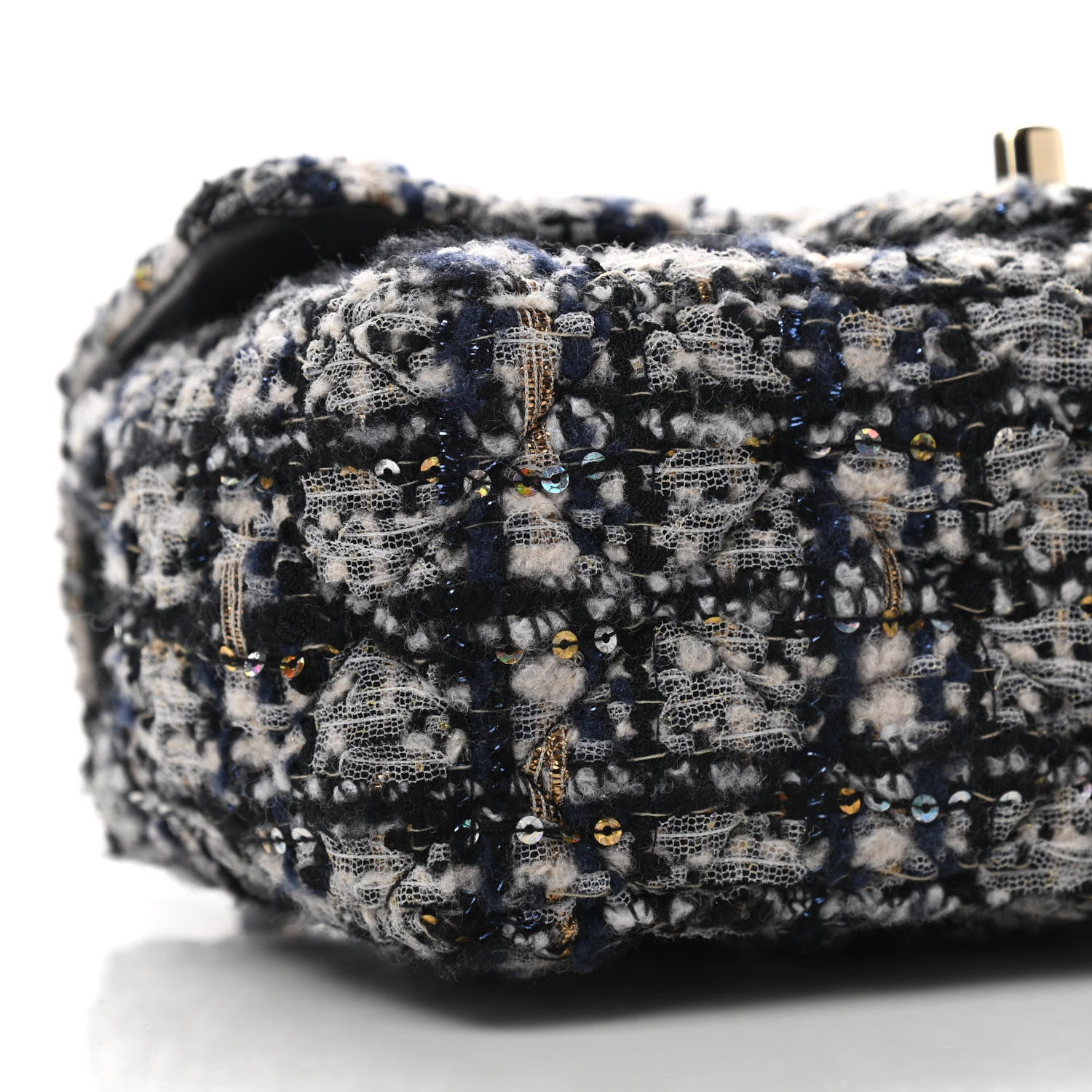 Chanel Glittered Tweed Quilted Mini Rectangular Flap Navy Blue 8 of 9
