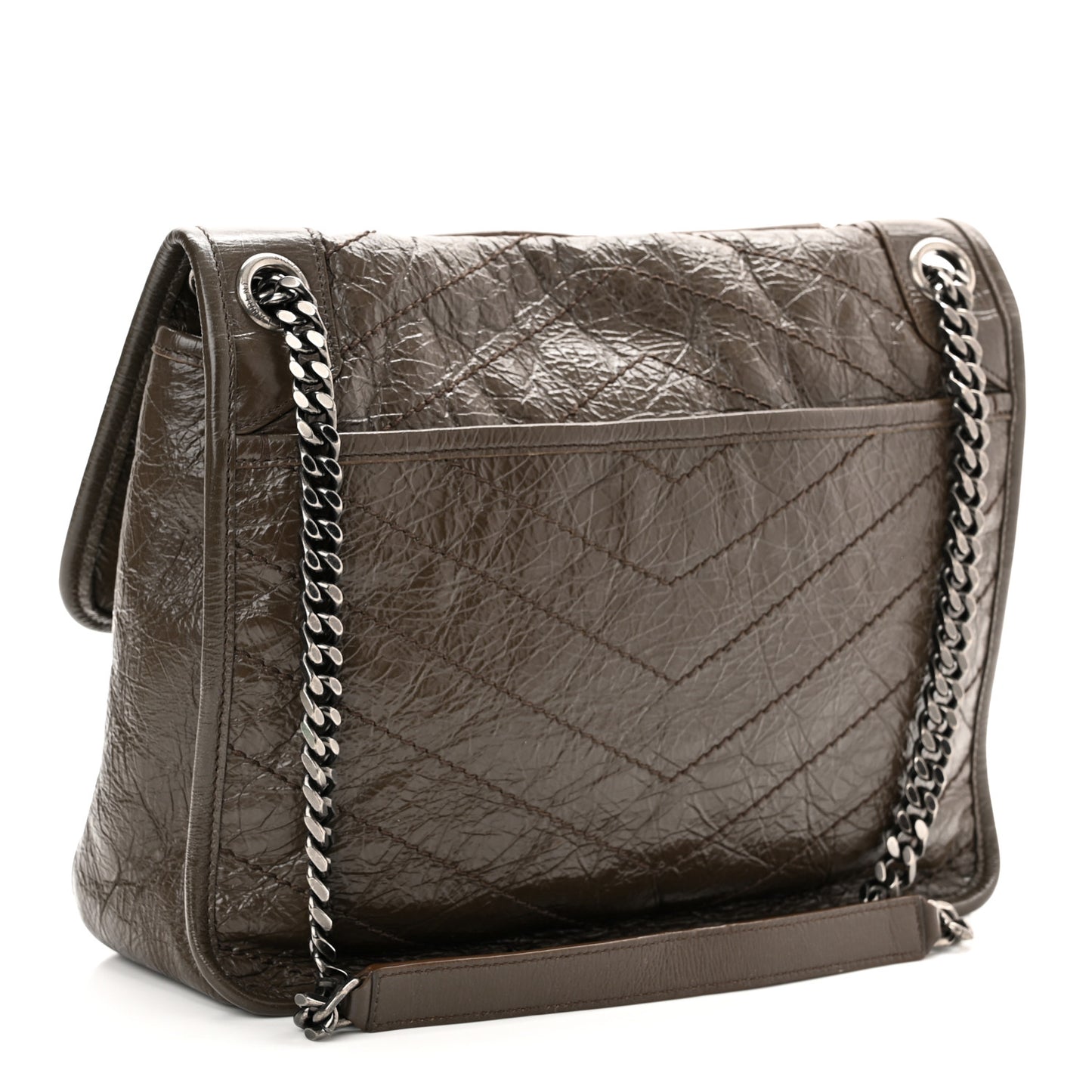 Crinkled Calfskin Matelasse Monogram Medium Niki Chain Satchel Faggio