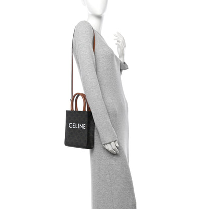 Celine Triomphe Canvas Calfskin Mini Vertical Cabas Tan 2 of 9