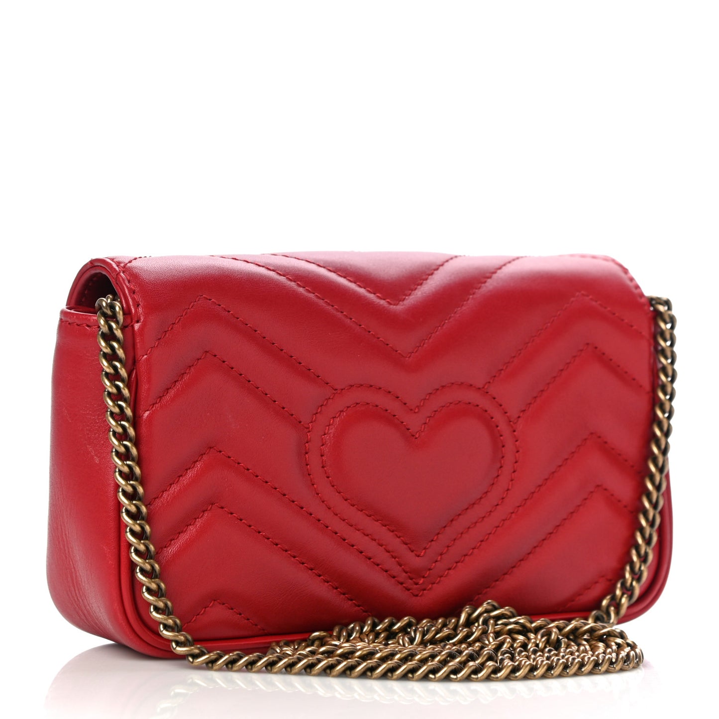 Calfskin Matelasse Super Mini GG Marmont Shoulder Bag Hibiscus Red