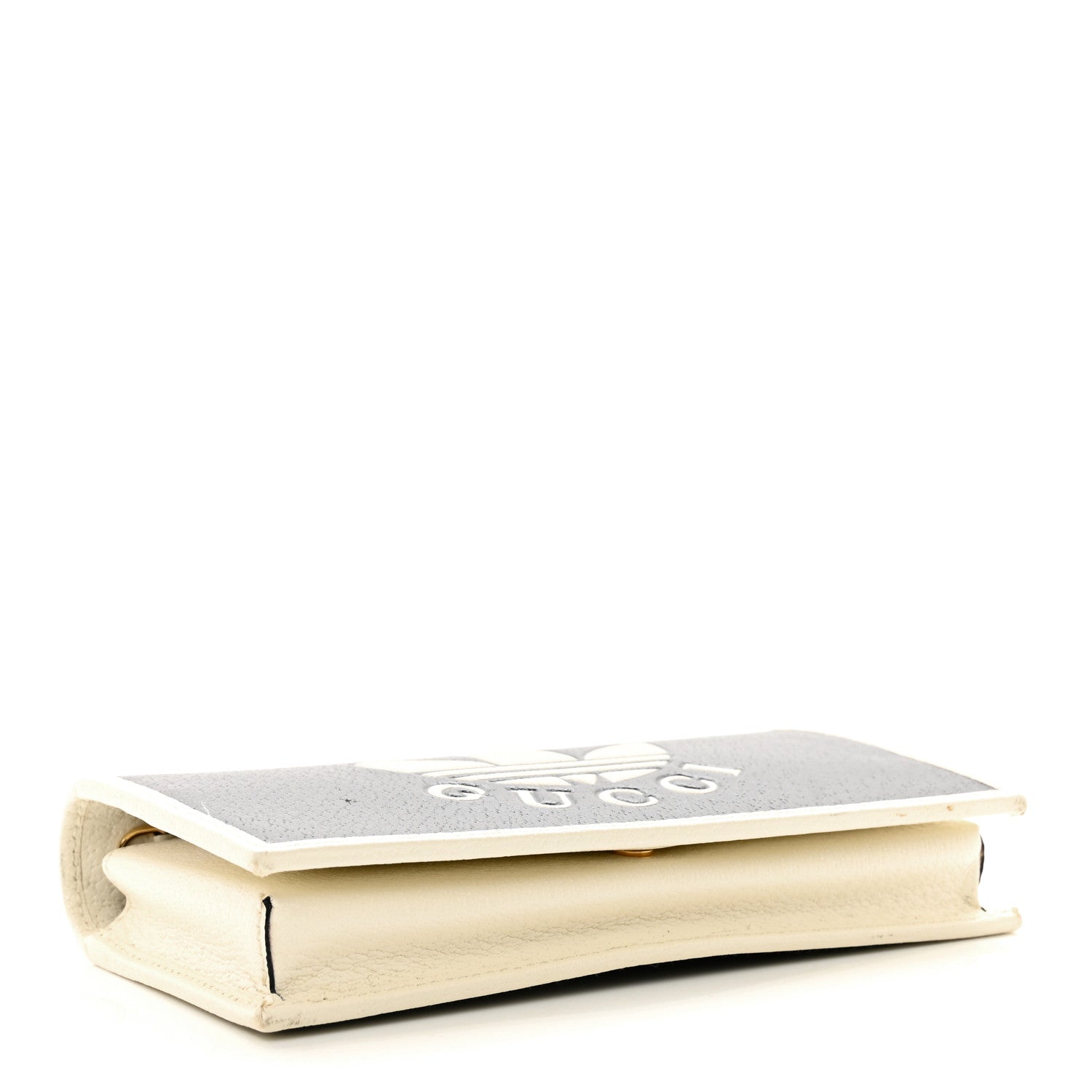 Gucci X ADIDAS Textured Dollar Calfskin Trefoil Embossed Wallet On Chain Black Off White 4 of 7