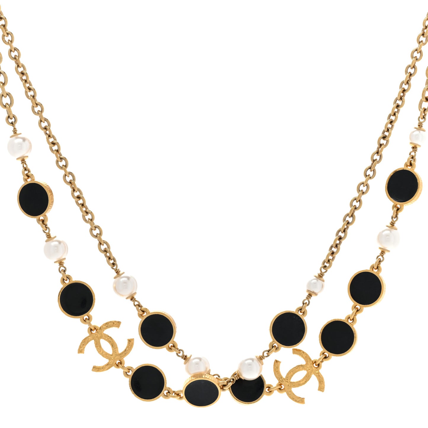 Pearl Resin CC Long Necklace Gold Black
