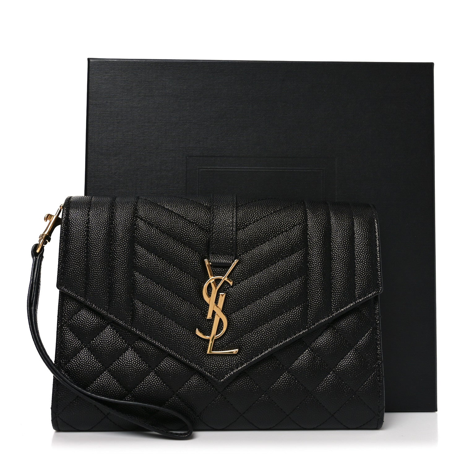 Saint Laurent Grain De Poudre Textured Mixed Matelasse Triquilt Monogram Clutch Black 10 of 10