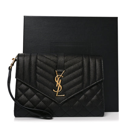 Saint Laurent Grain De Poudre Textured Mixed Matelasse Triquilt Monogram Clutch Black 10 of 10