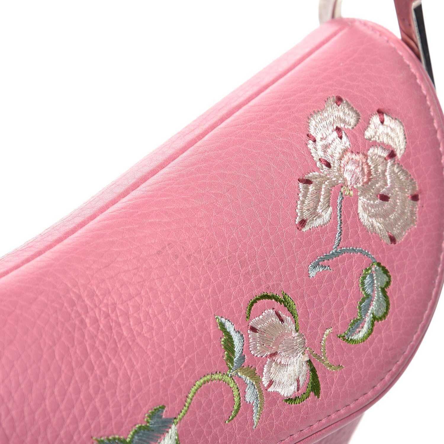 Christian Dior Calfskin Embroidered Romantic Flowers Saddle Bag Pink 17 of 17