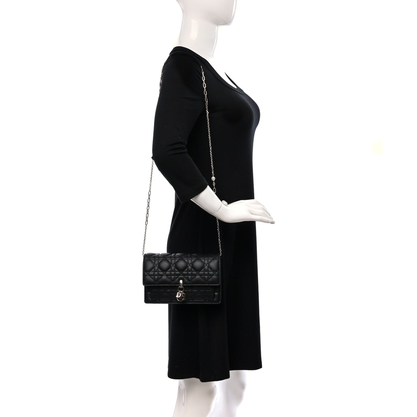 Lambskin Cannage Lady Dior Chain Pouch Black