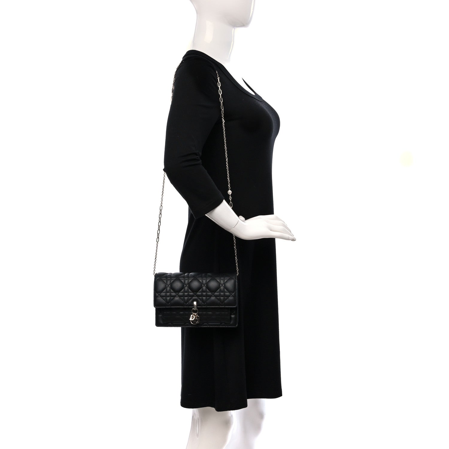 Christian Dior Lambskin Cannage Lady Dior Chain Pouch Black 2 of 8