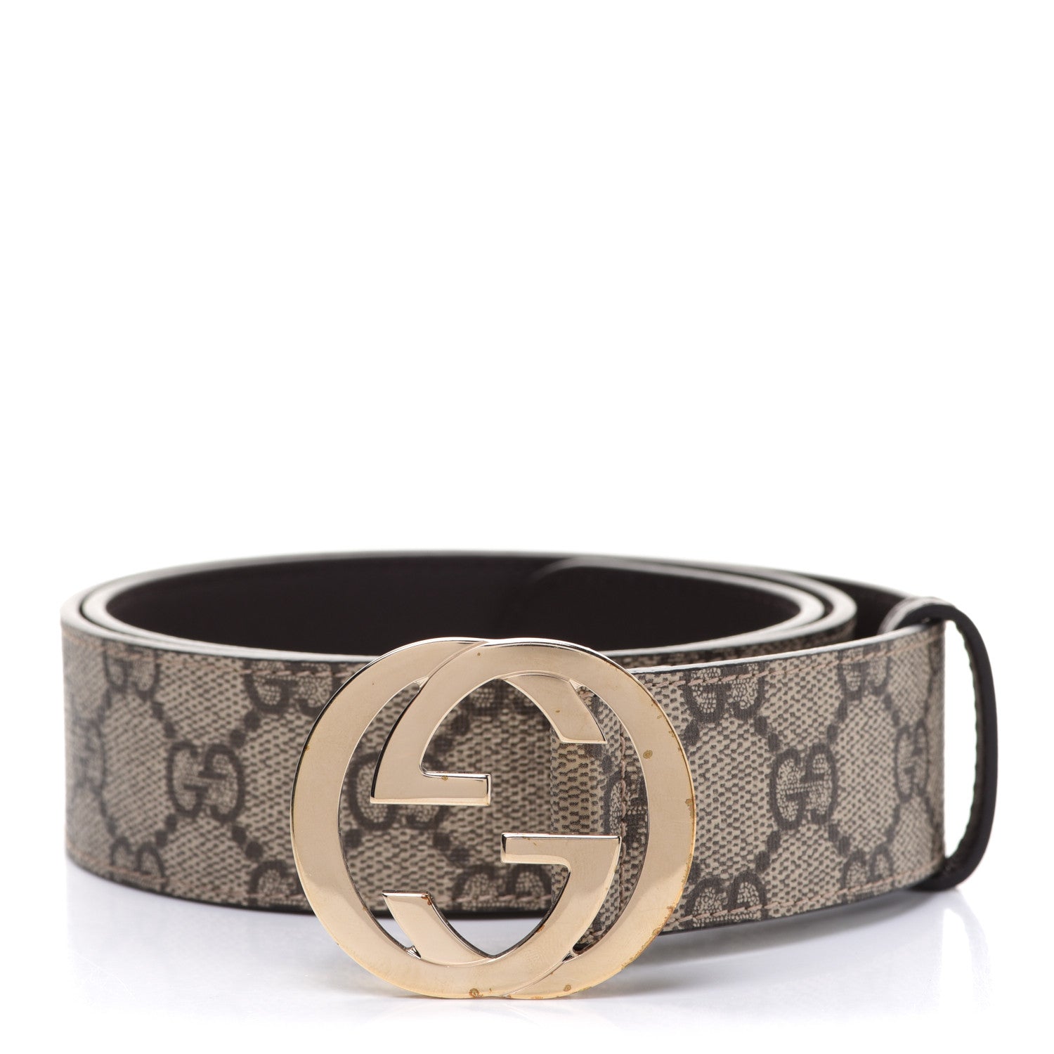 Gucci GG Supreme Monogram Interlocking G 37mm Belt 80 32 Beige Ebony Cocoa 1 of 5