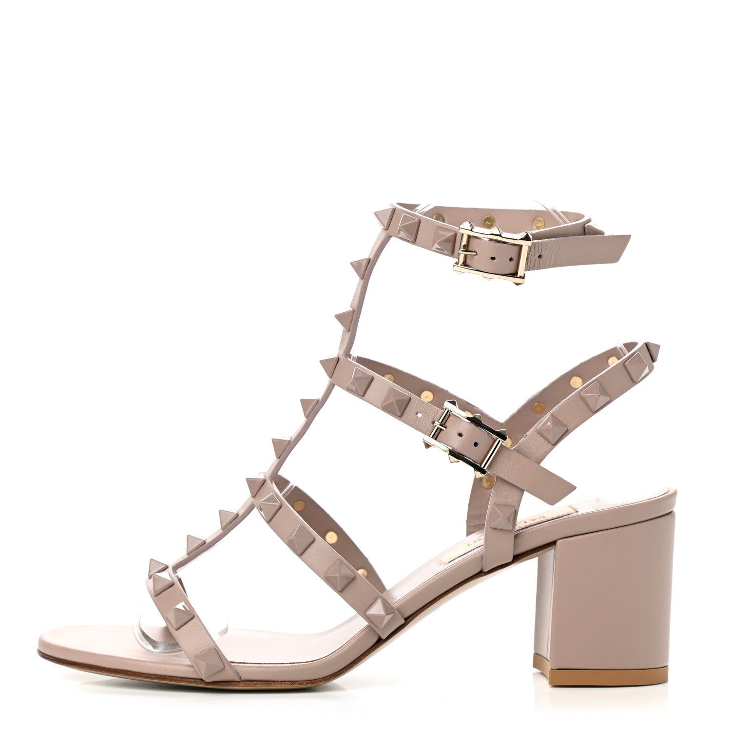Valentino Garavani Calfskin Lacquered Monochrome Rockstud 60mm City Sandals 35.5 Poudre 1 of 8