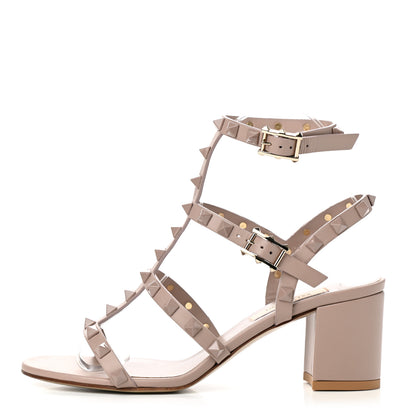 Valentino Garavani Calfskin Lacquered Monochrome Rockstud 60mm City Sandals 35.5 Poudre 1 of 8