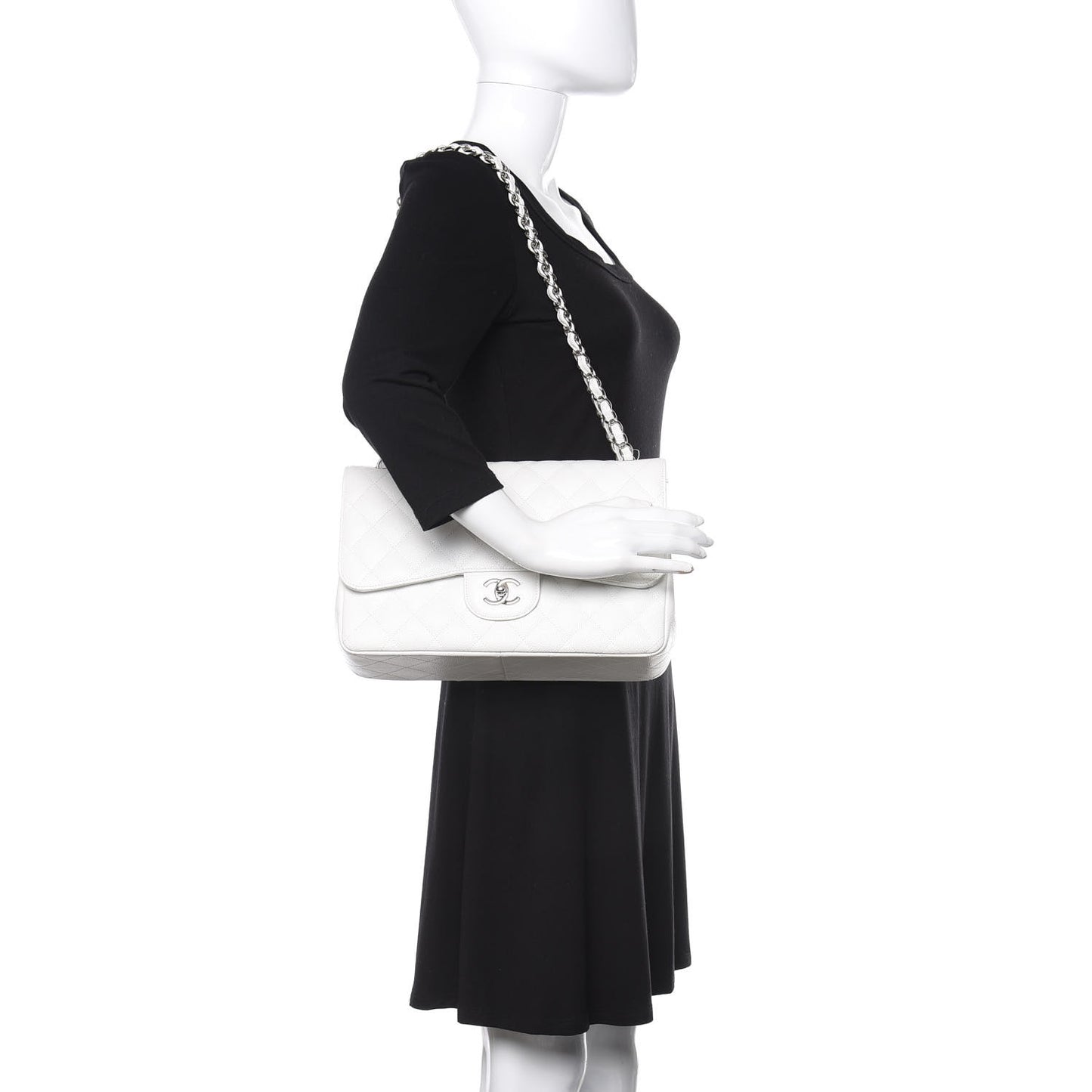 Caviar Quilted Jumbo Double Flap White