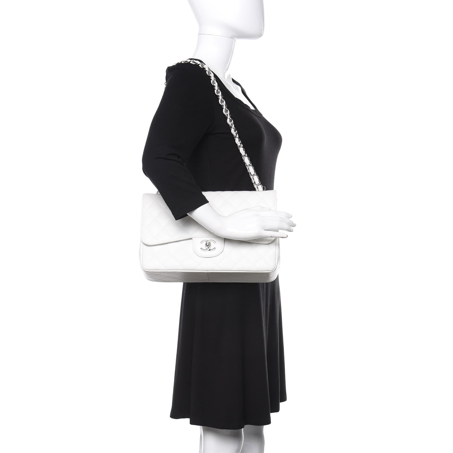 Chanel Caviar Quilted Jumbo Double Flap White 3 of 14