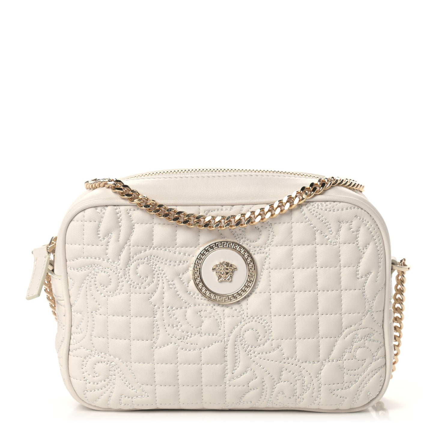 Nappa Barocco Quilted Vanitas Medea Chain Crossbody White