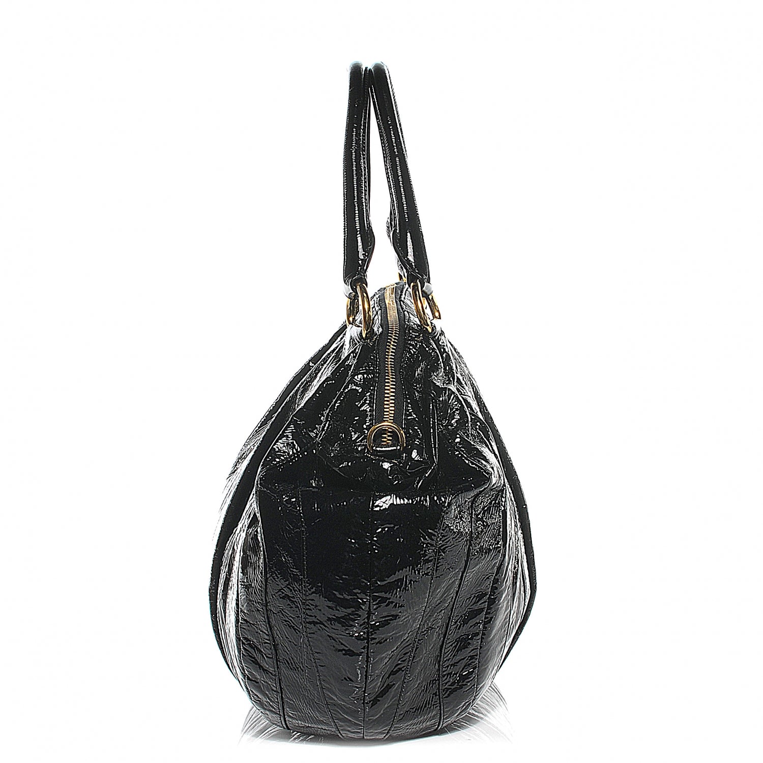 Prada Vernice Stripes Handbag Black 7 of 13