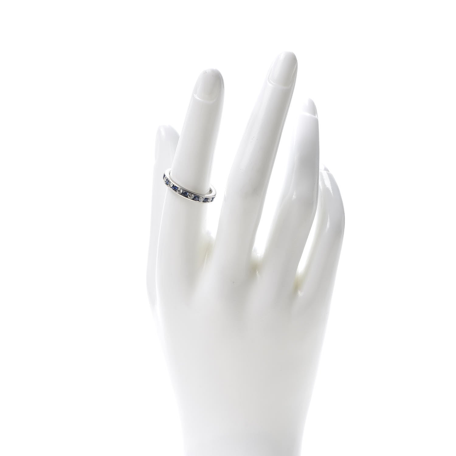 Tiffany Platinum Diamond Blue Sapphire Eternity Band Ring 54 7 2 of 5