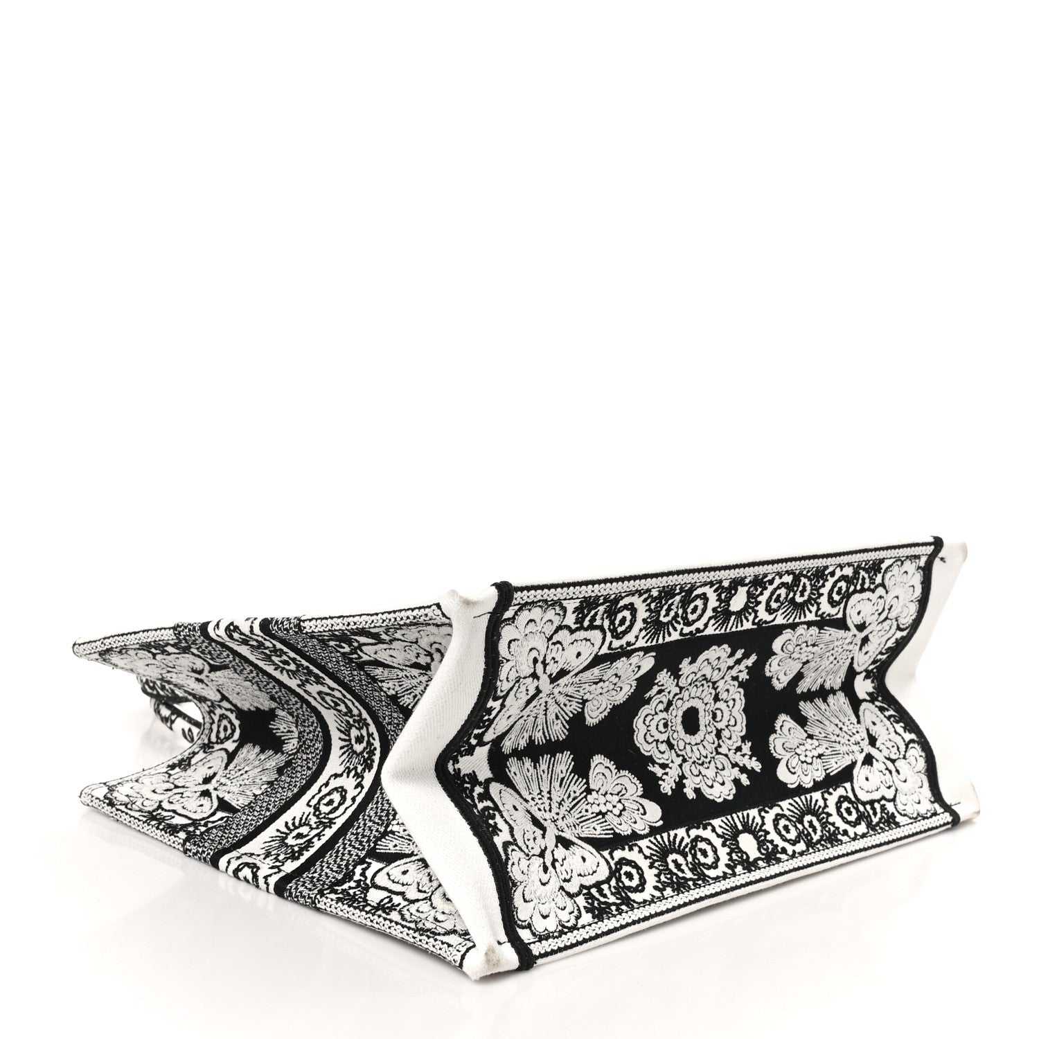 Christian Dior Canvas Butterfly Bandana Embroidered Medium Book Tote Black White 4 of 10