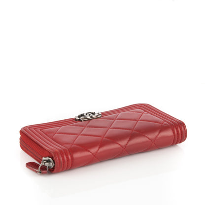 Chanel Lambskin Quilted Small Boy Zip Around Wallet Red 4 of 9