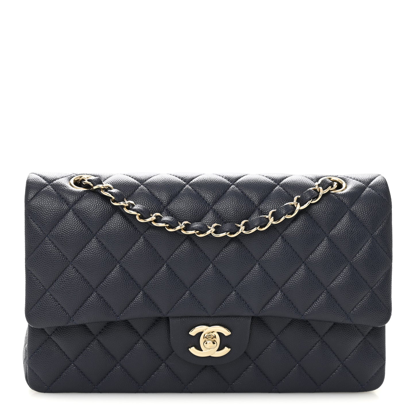 Caviar Quilted Medium Double Flap Navy