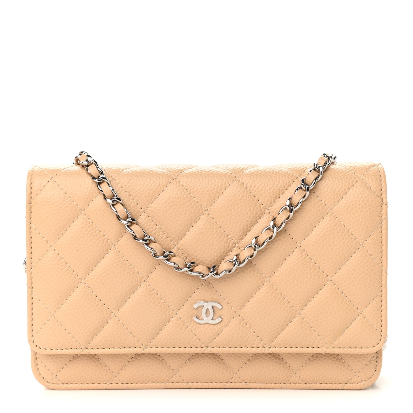Caviar Quilted Wallet On Chain WOC Beige