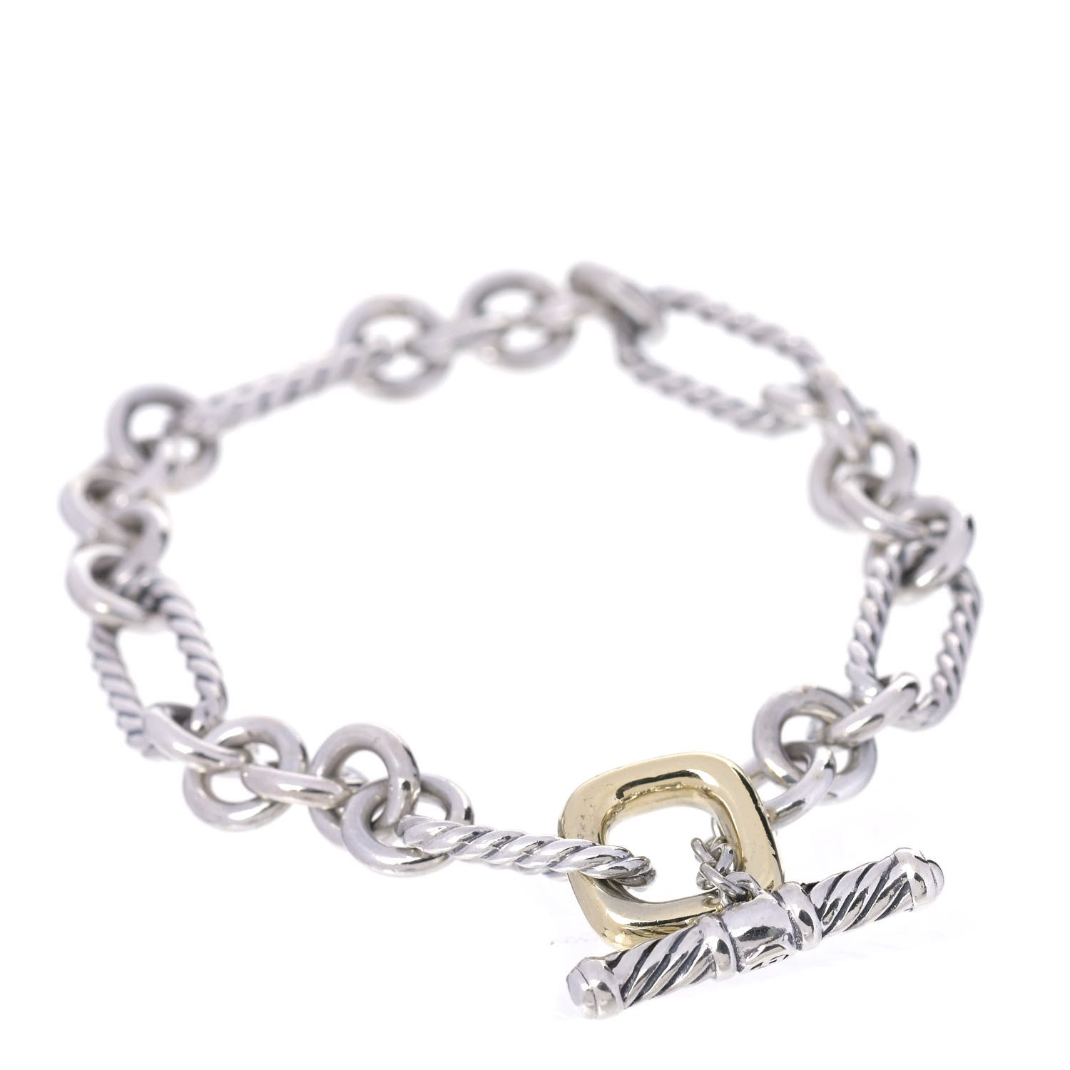 David Yurman Sterling Silver 18K Yellow Gold Figaro Link Bracelet 3 of 5