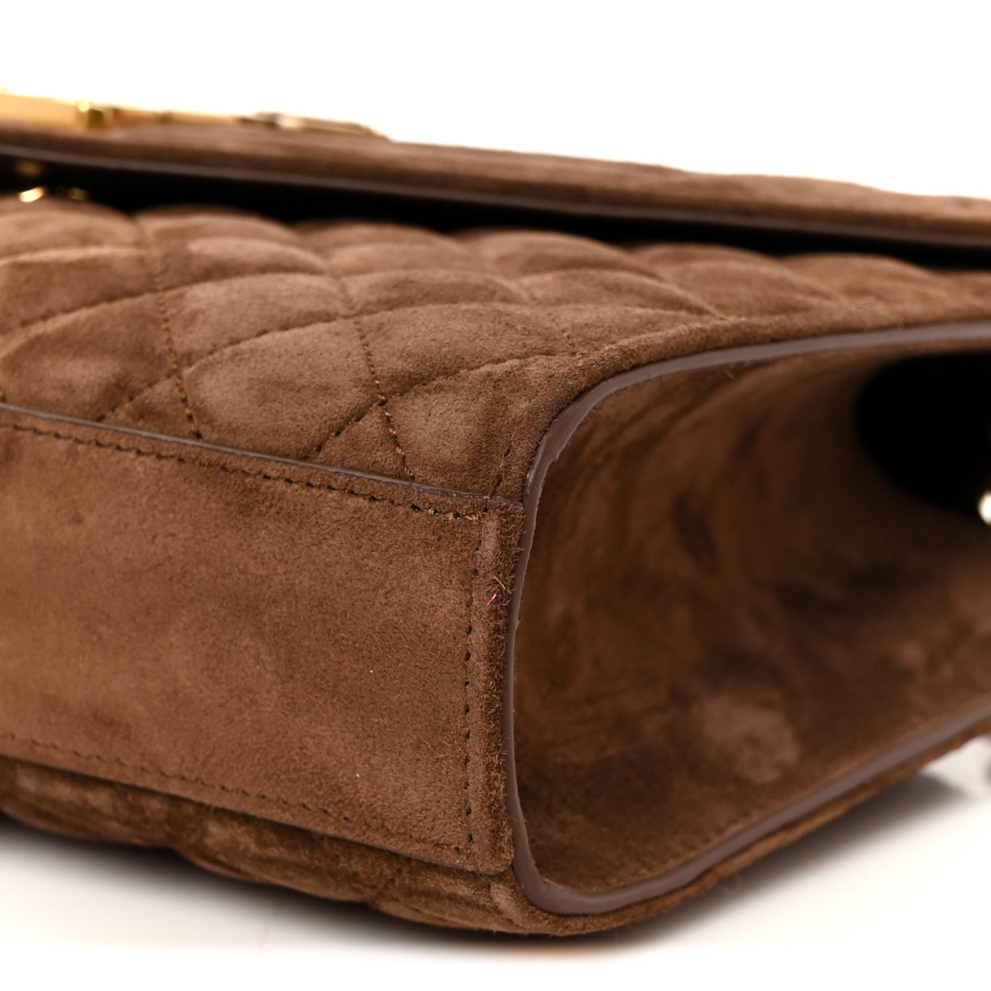 Suede Mixed Matelasse Triquilt Medium Monogram Envelope Satchel Bark Brown