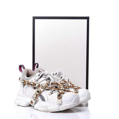 Gucci X SEGA Mesh Calfskin Suede Removable Crystals Womens Flashtrek Sneakers 38.5 Great White 9 of 9