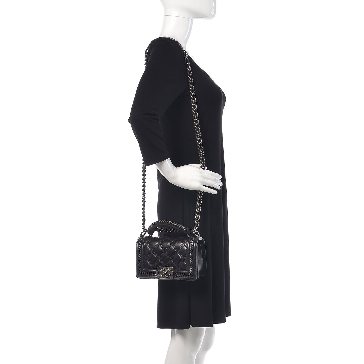Chanel Shiny Goatskin Quilted Small Boy Top Handle Flap Charcoal 2 of 10