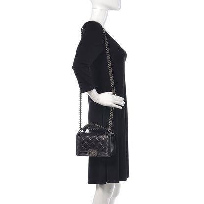Chanel Shiny Goatskin Quilted Small Boy Top Handle Flap Charcoal 2 of 10