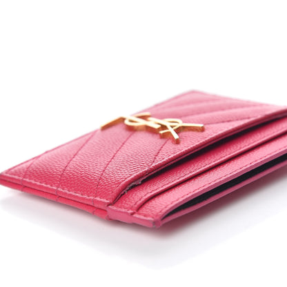Saint Laurent Grain De Poudre Matelasse Chevron Monogram Credit Card Case Fresh Fuxia 10 of 13