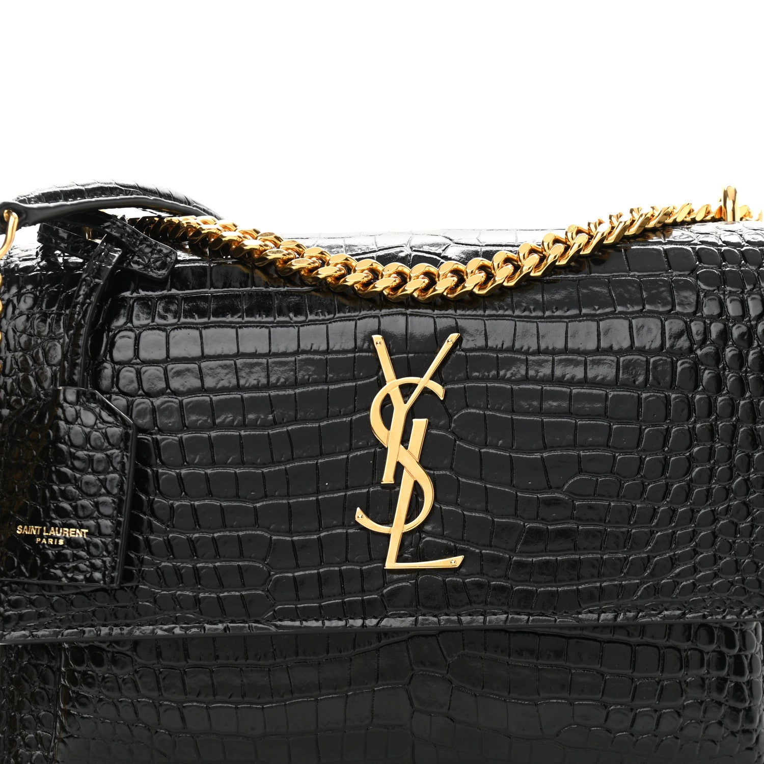 Saint Laurent Calfskin Crocodile Embossed Medium Monogram Sunset Black 9 of 11
