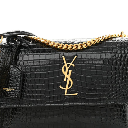 Saint Laurent Calfskin Crocodile Embossed Medium Monogram Sunset Black 9 of 11