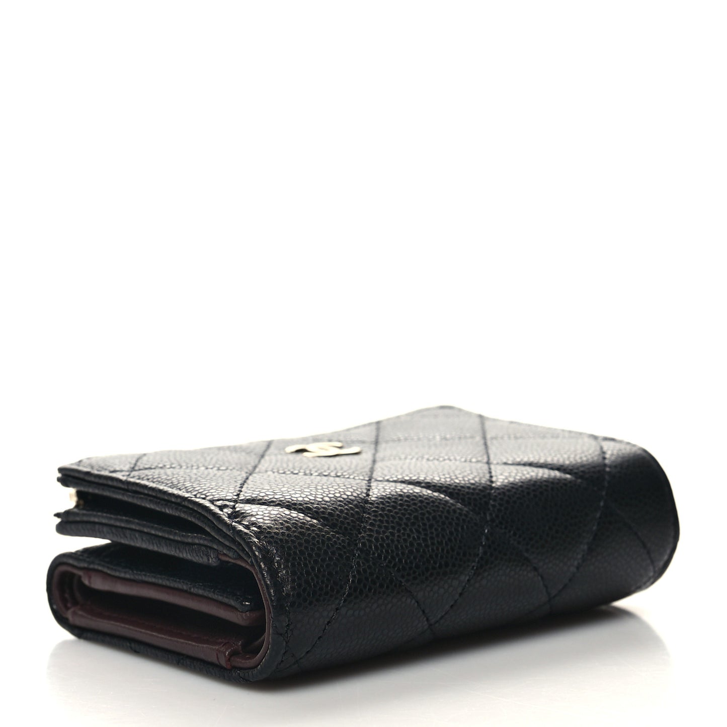 Caviar Quilted CC Zip Compact Trifold Wallet Black