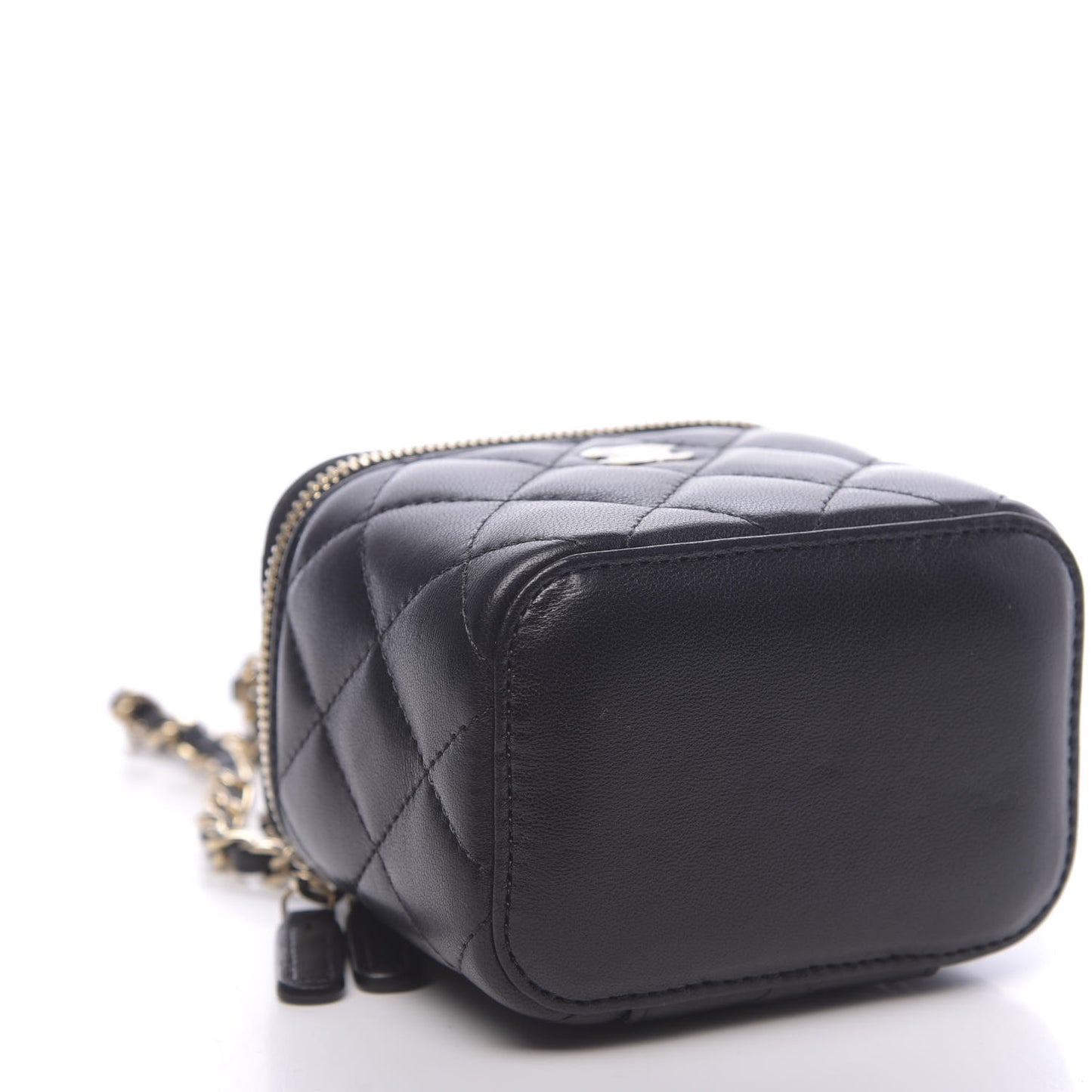 Lambskin Quilted Mini Vanity Case With Chain Black