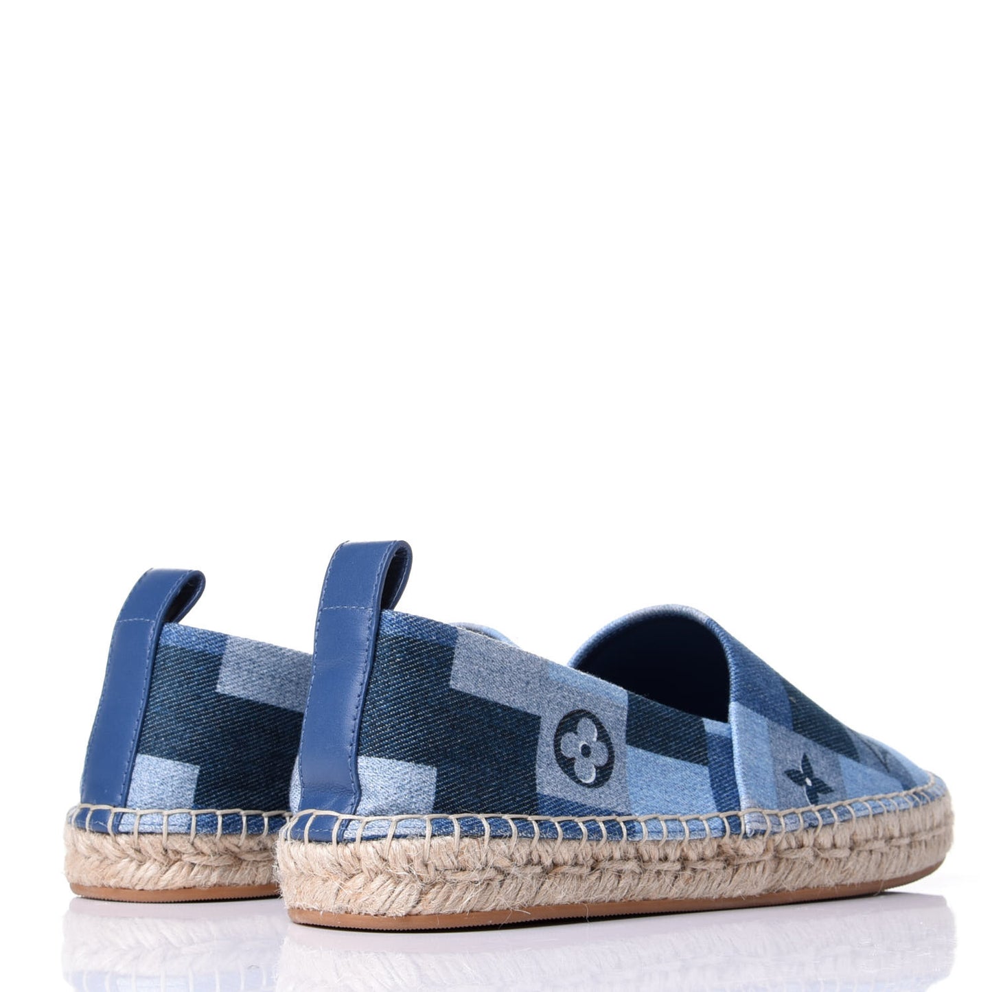 Denim Damier Monogram Patchwork Espadrille Flats 36 Blue