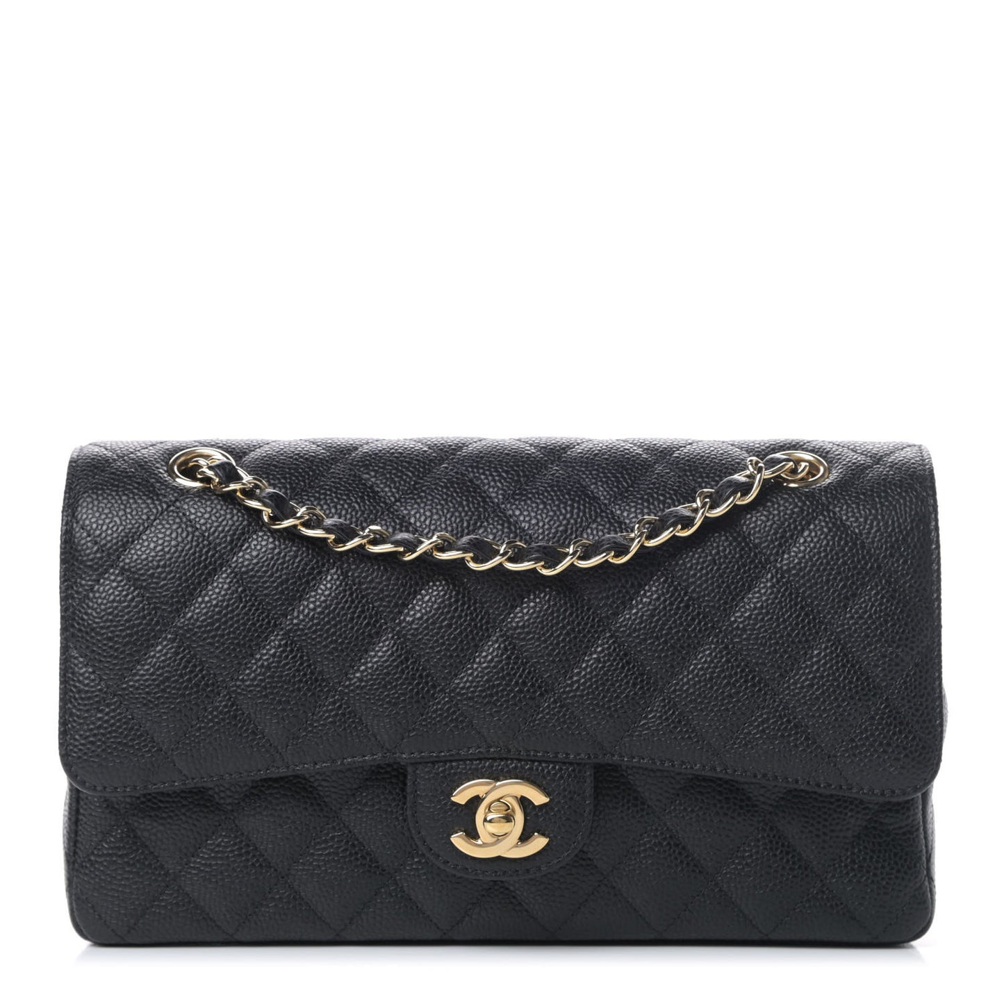 Caviar Quilted Medium Double Flap Black