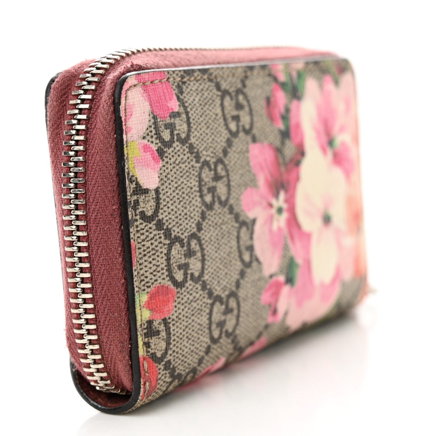 Gucci GG Supreme Monogram Blooms Zip Around Card Case Wallet Beige Multicolor Dry Rose 3 of 9